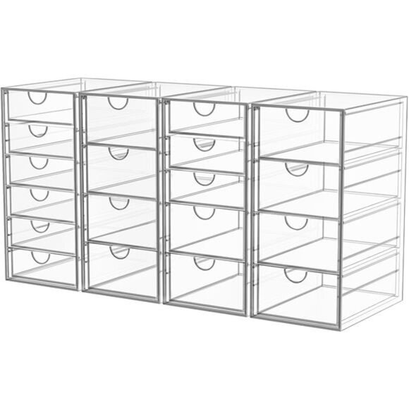 Acrylic Makeup Organizer with 19 Drawers 4 Pack Clear Storage Drawers